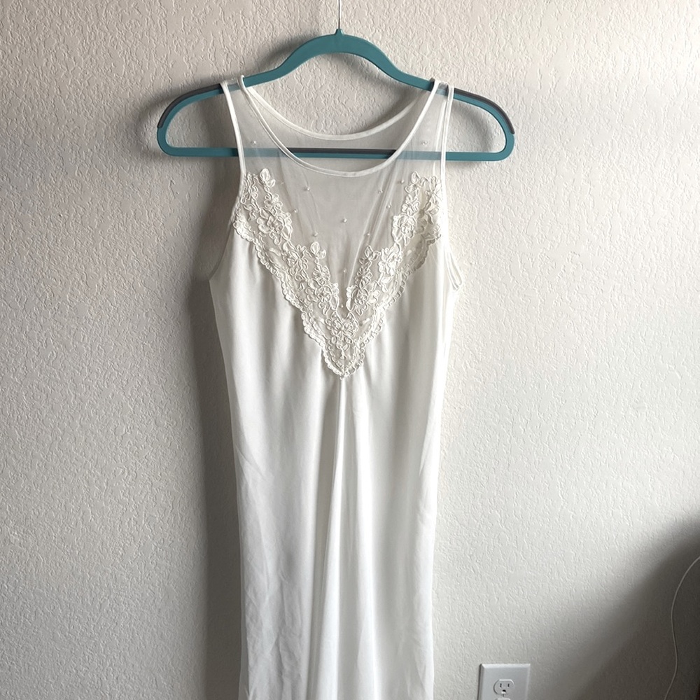 VINTAGE sheer white nightgown with lace and sequins